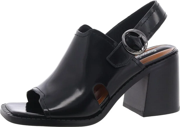 Amy Womens Leather Block Heels Slingback Sandals