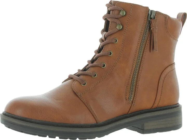 Amysue Womens Faux Leather Heels Combat & Lace-up Boots