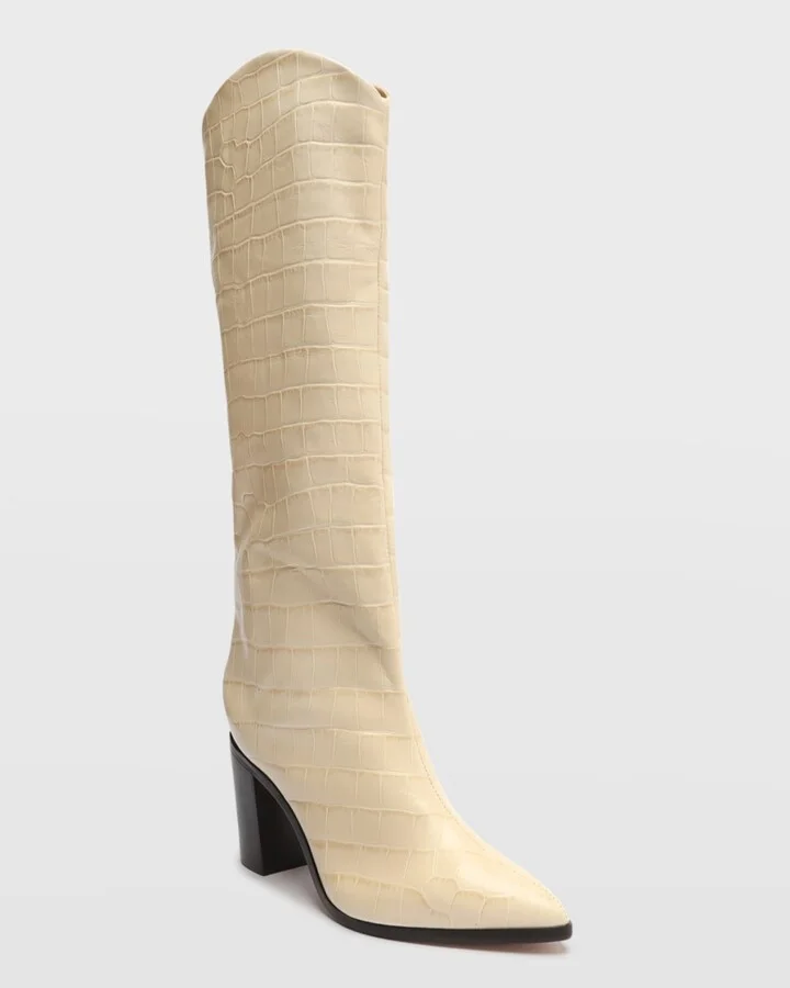 Analeah Croc-Embossed Knee-High Boots - Image 3