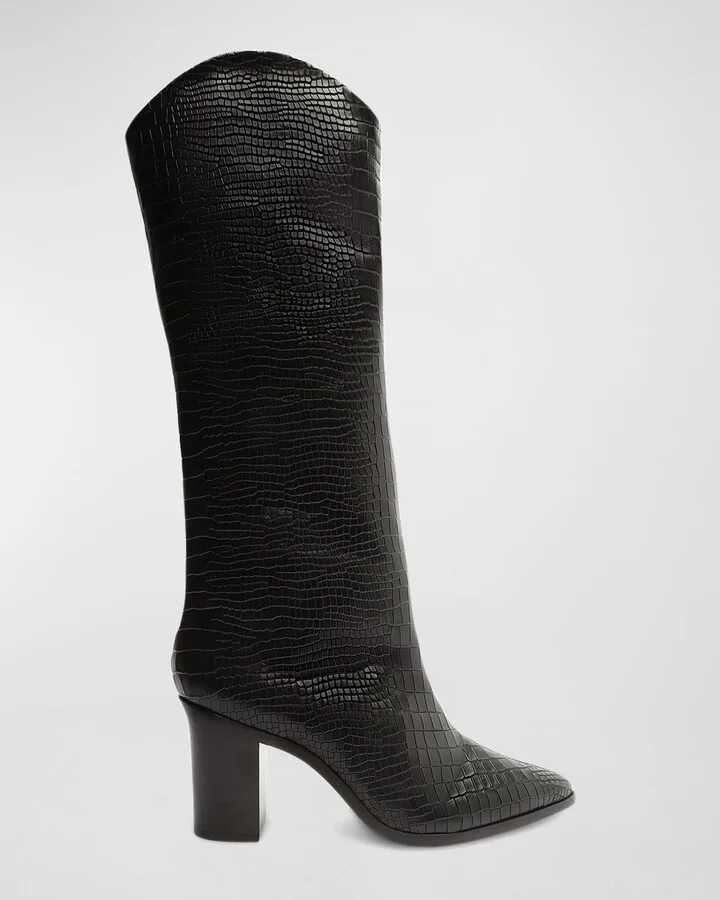 Analeah Snake-Print Leather Tall Boots