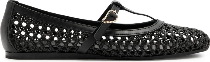 Ancient Greek Sandals Aerati Leather and Raffia Ballet Flats