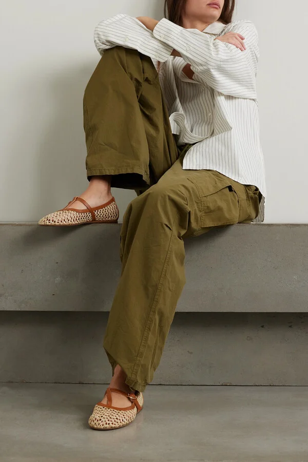 Ancient Greek Sandals - Aerati Leather-trimmed Woven Raffia Ballet Flats - Neutrals - Image 2