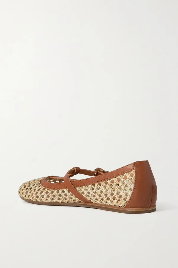 Ancient Greek Sandals - Aerati Leather-trimmed Woven Raffia Ballet Flats - Neutrals - Image 3