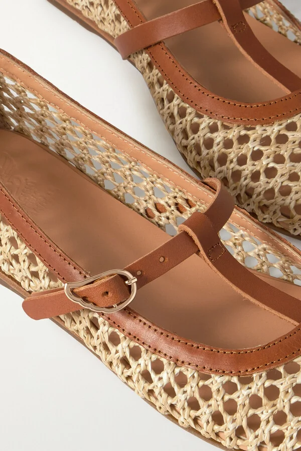 Ancient Greek Sandals - Aerati Leather-trimmed Woven Raffia Ballet Flats - Neutrals - Image 4