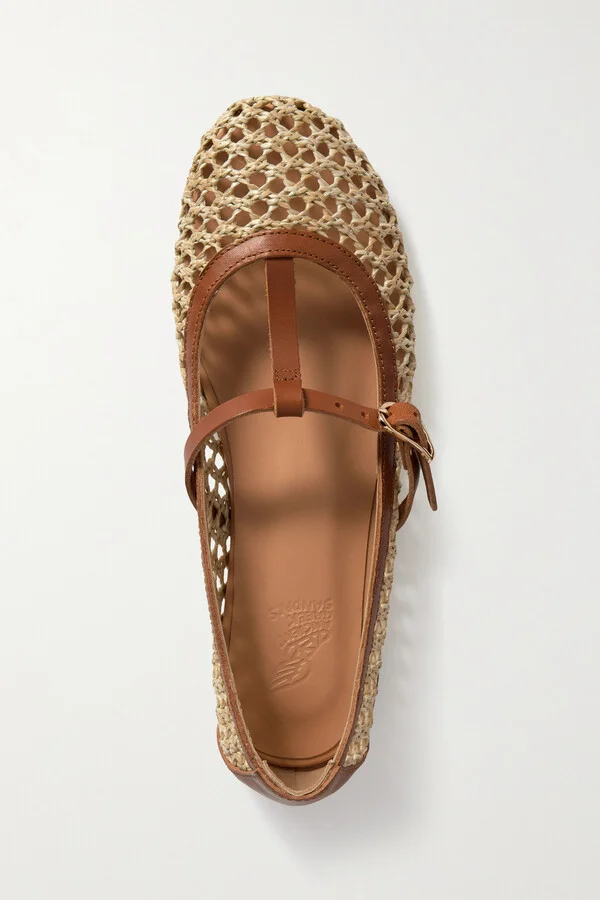 Ancient Greek Sandals - Aerati Leather-trimmed Woven Raffia Ballet Flats - Neutrals - Image 5