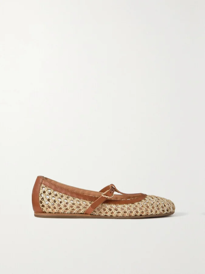 Ancient Greek Sandals - Aerati Leather-trimmed Woven Raffia Ballet Flats - Neutrals