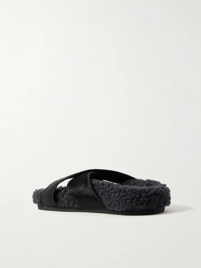 Ancient Greek Sandals - Anilio Calf Hair And Shearling Slides - Black - Image 3