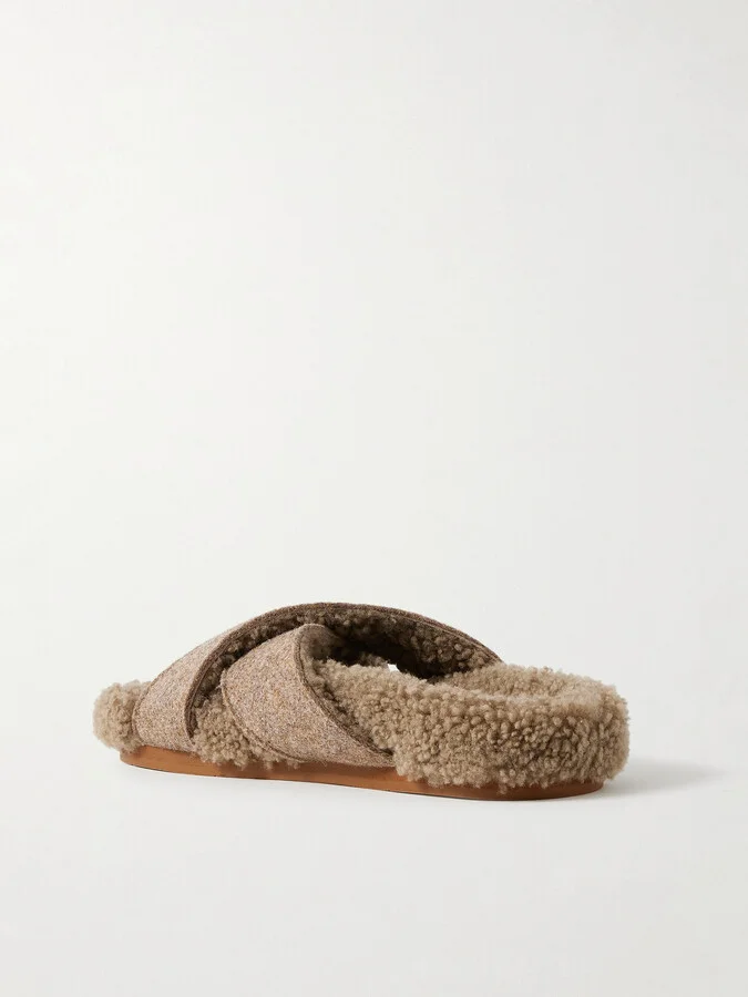 Ancient Greek Sandals - Anilio Felt And Shearling Slides - Brown - Image 3