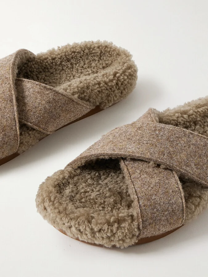 Ancient Greek Sandals - Anilio Felt And Shearling Slides - Brown - Image 4