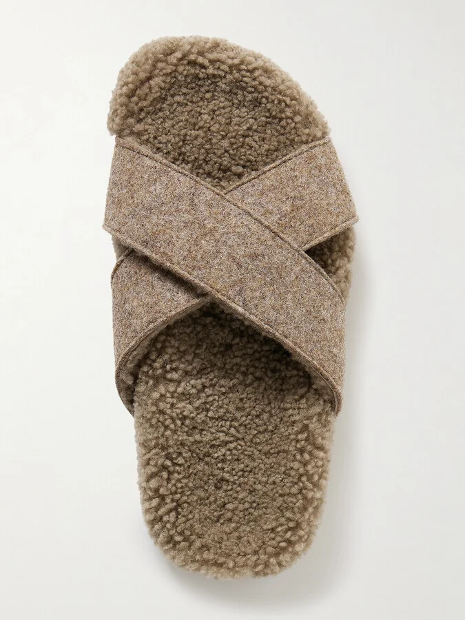 Ancient Greek Sandals - Anilio Felt And Shearling Slides - Brown - Image 5