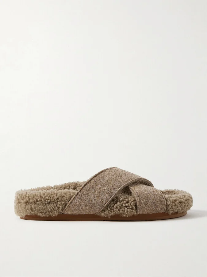 Ancient Greek Sandals - Anilio Felt And Shearling Slides - Brown