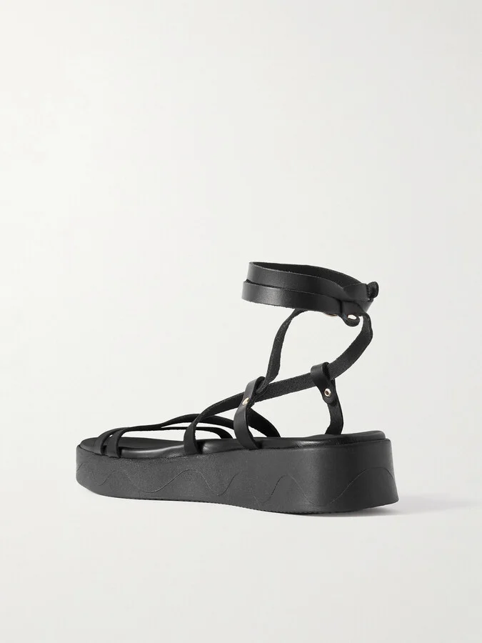 Ancient Greek Sandals - Aristea Leather Platform Sandals - Black - Image 3