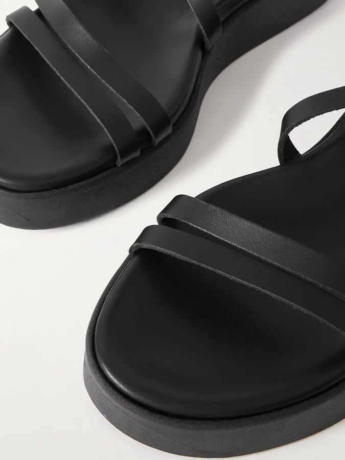 Ancient Greek Sandals - Aristea Leather Platform Sandals - Black - Image 4
