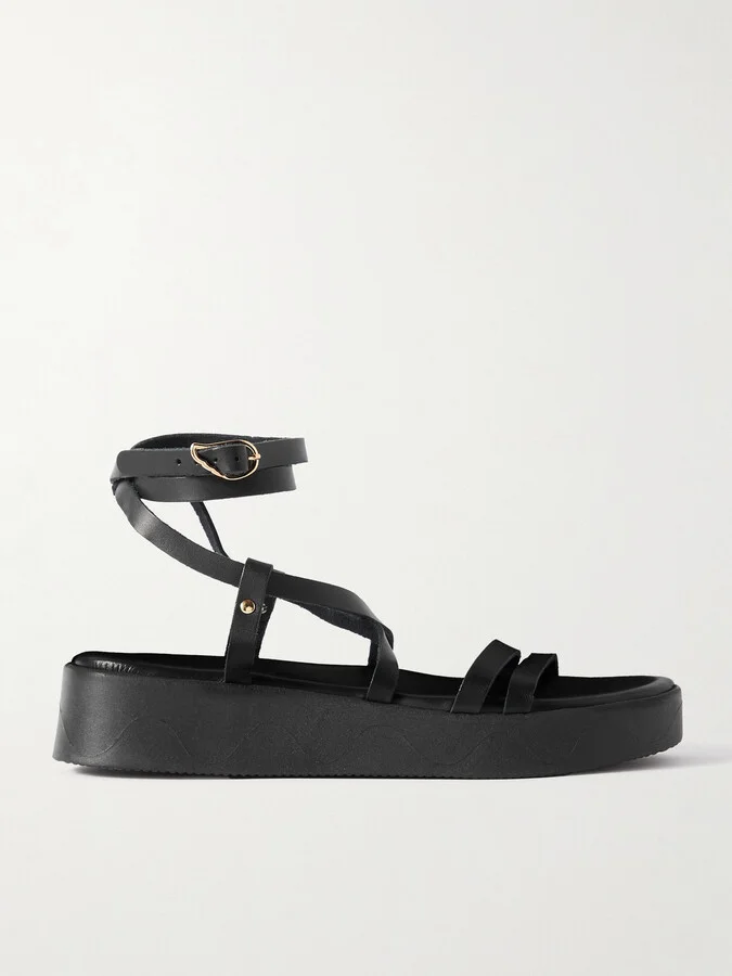Ancient Greek Sandals - Aristea Leather Platform Sandals - Black