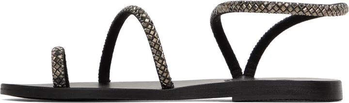 Ancient Greek Sandals Black Apli Eleftheria Crystals Sandals - Image 3