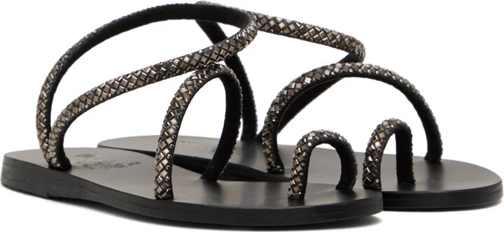Ancient Greek Sandals Black Apli Eleftheria Crystals Sandals - Image 4