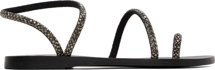 Ancient Greek Sandals Black Apli Eleftheria Crystals Sandals