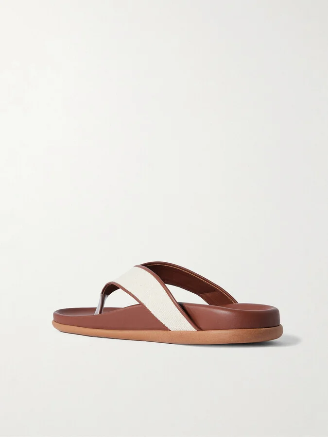 Ancient Greek Sandals - Charys Leather-trimmed Canvas Flip Flops - Brown - Image 3