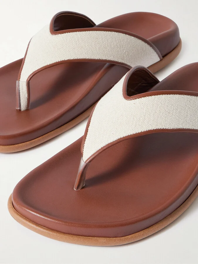 Ancient Greek Sandals - Charys Leather-trimmed Canvas Flip Flops - Brown - Image 4