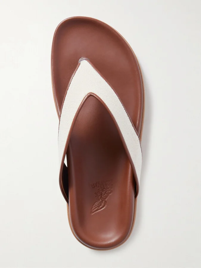 Ancient Greek Sandals - Charys Leather-trimmed Canvas Flip Flops - Brown - Image 5