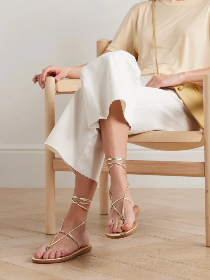 Ancient Greek Sandals - Chordi Braided Metallic Leather Sandals - Gold - Image 2