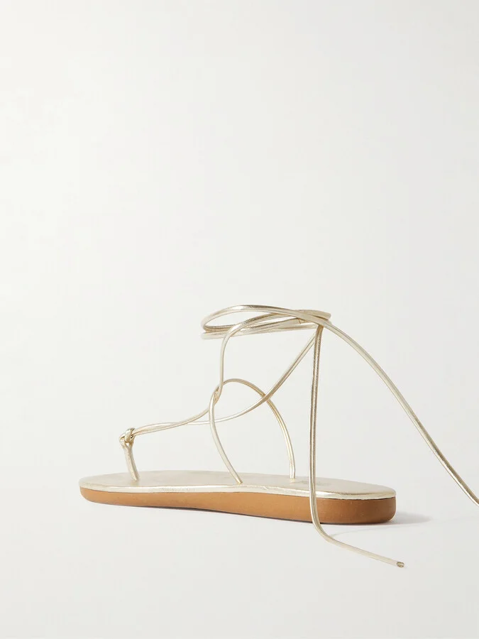 Ancient Greek Sandals - Chordi Braided Metallic Leather Sandals - Gold - Image 3