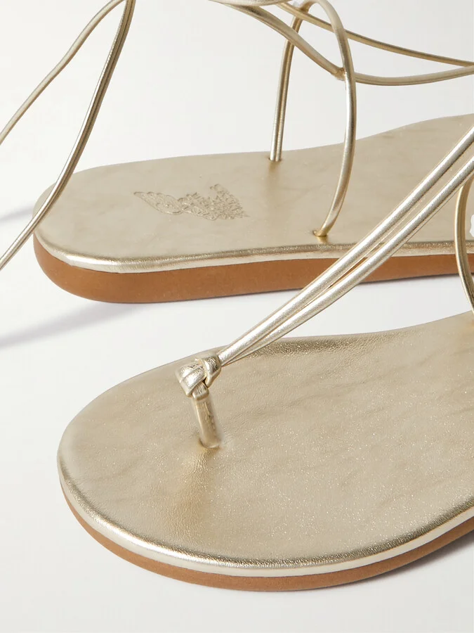 Ancient Greek Sandals - Chordi Braided Metallic Leather Sandals - Gold - Image 4