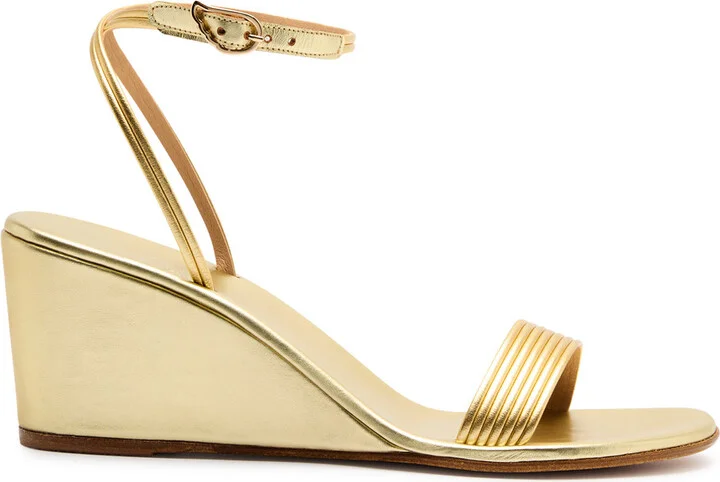 Ancient Greek Sandals Chrismos 75 Metallic Leather Wedge Sandals