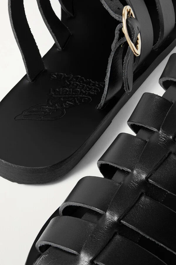 Ancient Greek Sandals - Cosmia Leather Sandals - Black - Image 4