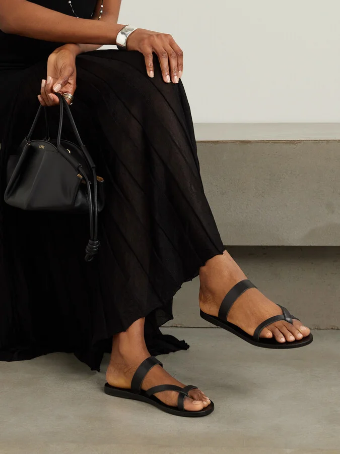 Ancient Greek Sandals - Daphnae Leather Sandals - Black - Image 2