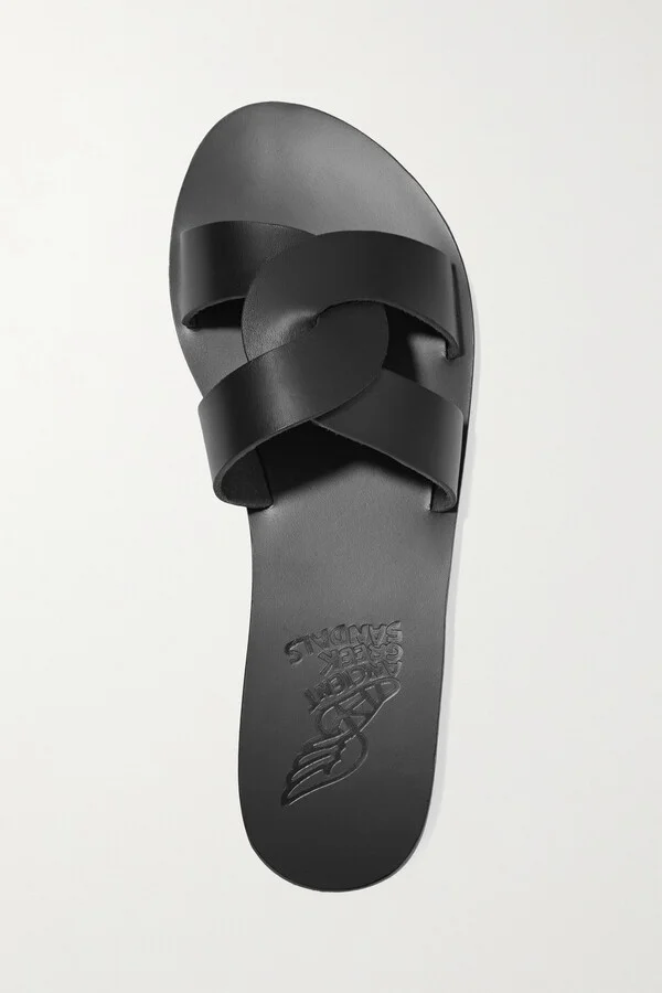 Ancient Greek Sandals - Desmos Cutout Leather Slides - Black - Image 6