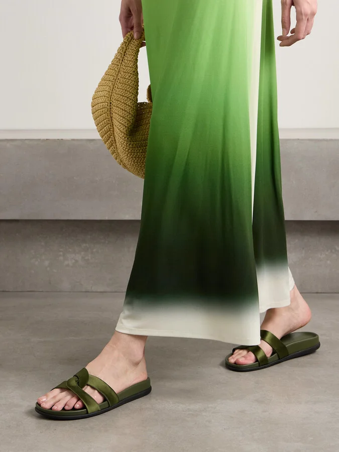 Ancient Greek Sandals - Desmos Cutout Satin Slides - Green - Image 2