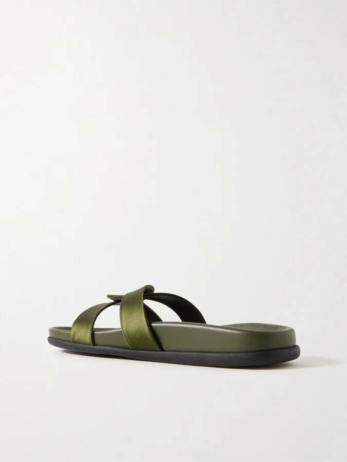 Ancient Greek Sandals - Desmos Cutout Satin Slides - Green - Image 3