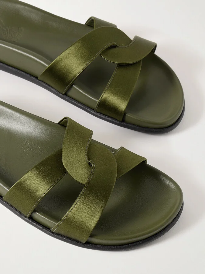 Ancient Greek Sandals - Desmos Cutout Satin Slides - Green - Image 4