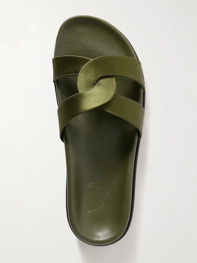 Ancient Greek Sandals - Desmos Cutout Satin Slides - Green - Image 5