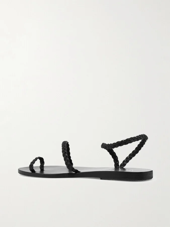 Ancient Greek Sandals - Eleftheria Braided Leather Sandals - Black - Image 3