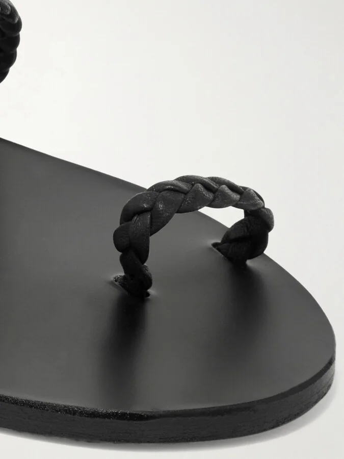 Ancient Greek Sandals - Eleftheria Braided Leather Sandals - Black - Image 4