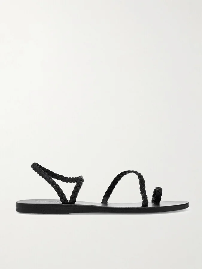 Ancient Greek Sandals - Eleftheria Braided Leather Sandals - Black