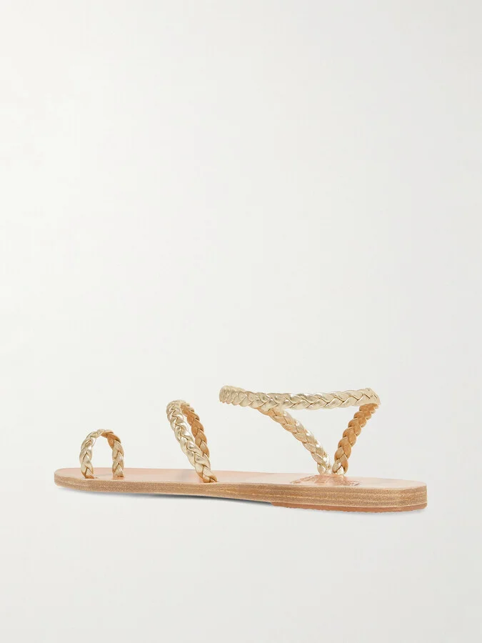 Ancient Greek Sandals - Eleftheria Braided Metallic Leather Sandals - Gold - Image 3