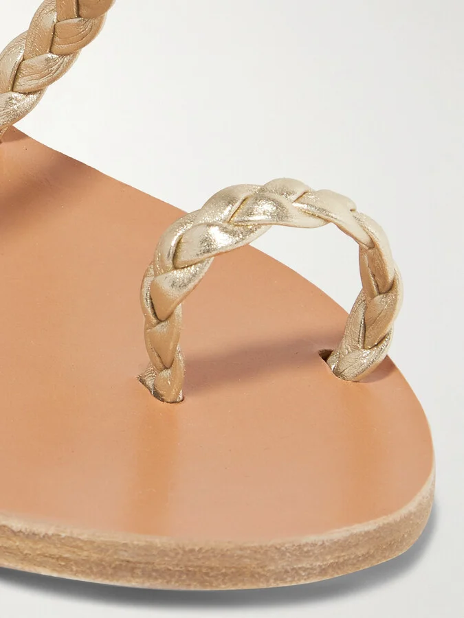 Ancient Greek Sandals - Eleftheria Braided Metallic Leather Sandals - Gold - Image 4