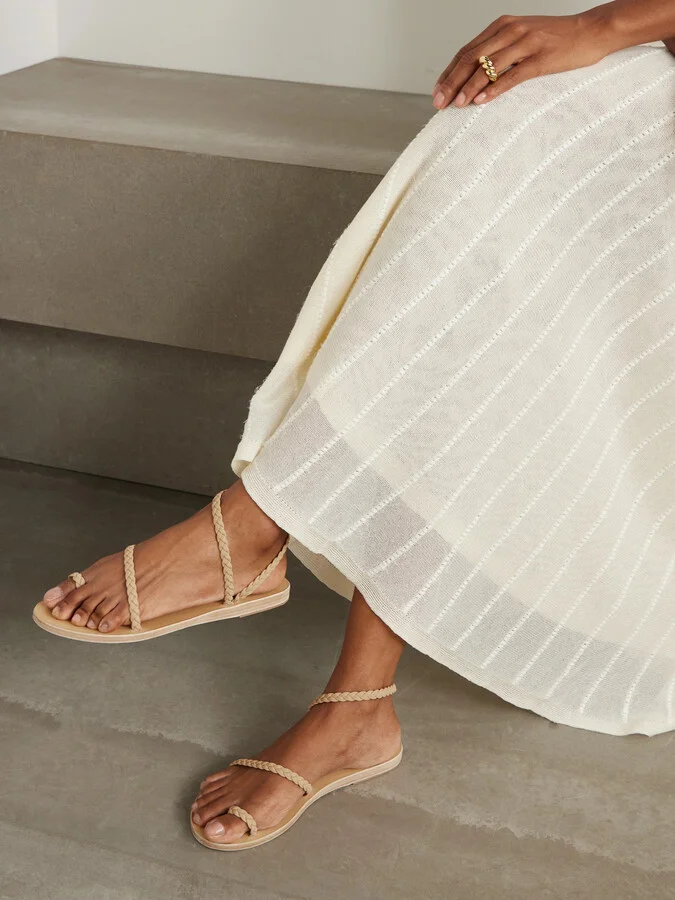 Ancient Greek Sandals - Eleftheria Woven Leather Sandals - Neutrals - Image 2