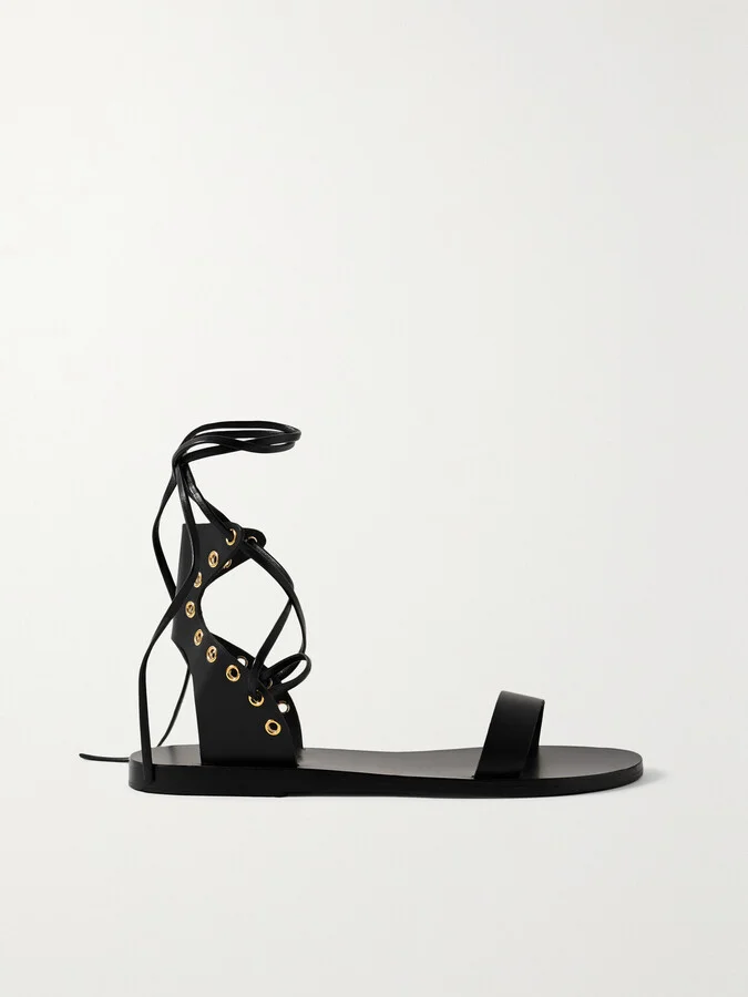 Ancient Greek Sandals - Embiria Embellished Leather Sandals - Black