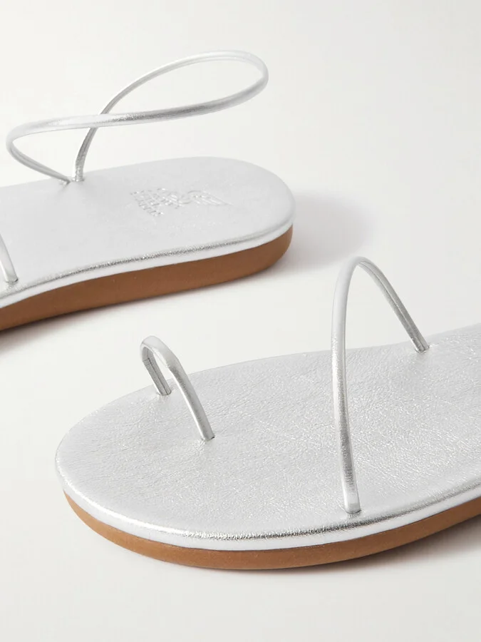 Ancient Greek Sandals - Kansiz Faux Leather Sandals - Silver - Image 4
