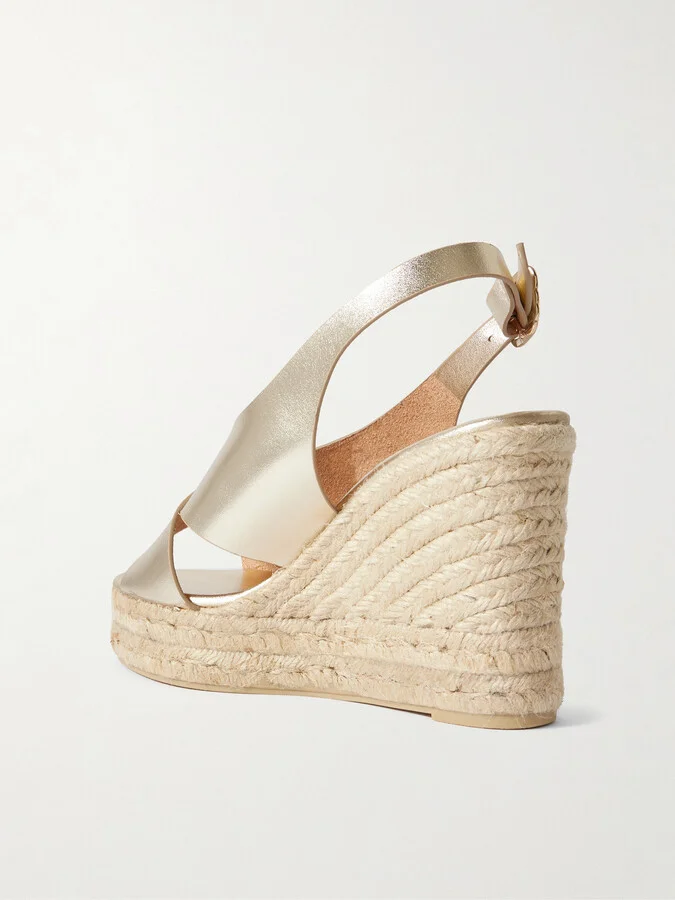 Ancient Greek Sandals - Maria Metallic Leather Espadrille Wedge Sandals - Gold - Image 3