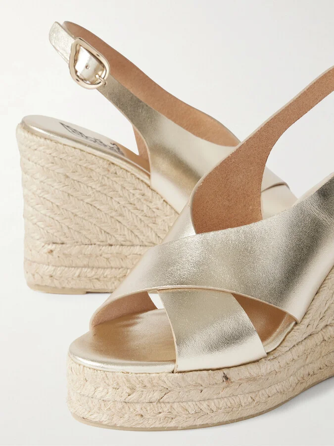 Ancient Greek Sandals - Maria Metallic Leather Espadrille Wedge Sandals - Gold - Image 4