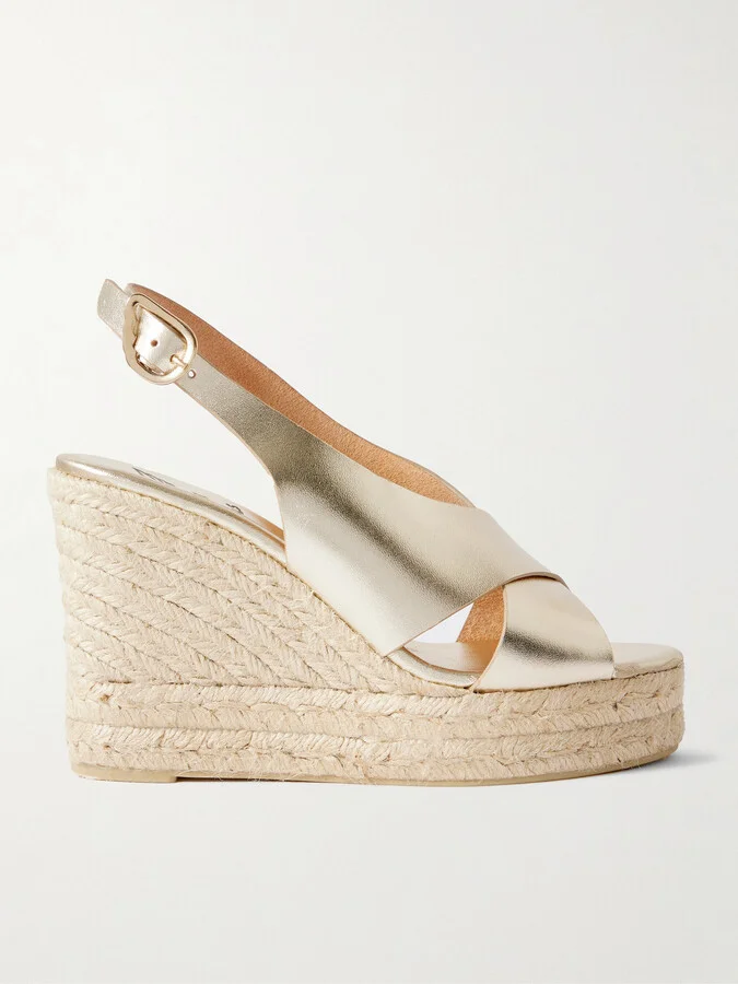 Ancient Greek Sandals - Maria Metallic Leather Espadrille Wedge Sandals - Gold