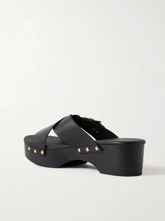 Ancient Greek Sandals - Marilisa Sabot Buckled Leather Platform Sandals - Black - Image 3