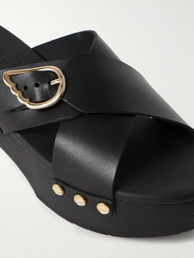 Ancient Greek Sandals - Marilisa Sabot Buckled Leather Platform Sandals - Black - Image 4