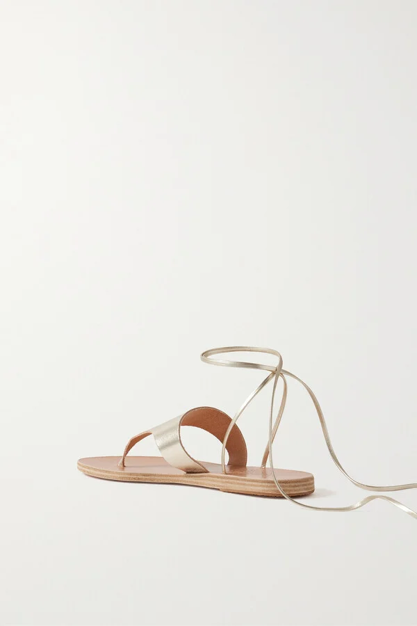 Ancient Greek Sandals - Nychta Metallic Leather Sandals - Gold - Image 3