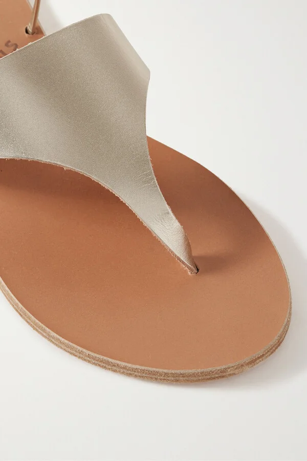 Ancient Greek Sandals - Nychta Metallic Leather Sandals - Gold - Image 4